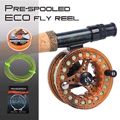 M MAXIMUMCATCH Maxcatch ECO Large Arbor Fly Fishing Reel (3/4wt 5/6wt 7/8wt) and Pre-Loaded Fly Reel with Line Combo - color: Brown Trout (With Line Pre-loaded), size: 5/6 weight