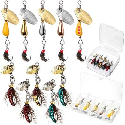 Skylety 10 Pieces Mini Fishing Lures Fishing Hard Baits Hooks Crankbaits Lures Baits Topwater Strong Sound for More Bites Freshwater Saltwater Trout Bass Perch with Box - style: Fly