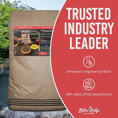 Blue Ridge Koi Fish Food 50lb - Koi Food 3/16” Large and Mini Blend Growth Formula, Goldfish Food, Premium Fish Food for Ponds, Ponds Fish Food, Floating Pond Pellets - size: 50 Pound (Pack of 1)