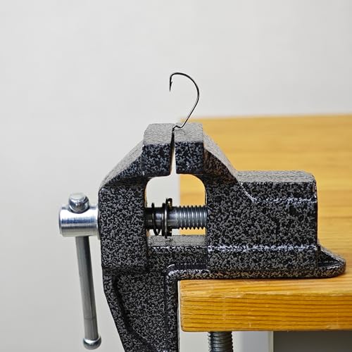 Mini Bench Vise and Fishing Hook Sharpener, Small Jeweler Table Clamp Small Hobby Bench Vice, Craft Repair Tool Portable Table Vise for Woodworking, Drilling, Metalworking, and Sawing