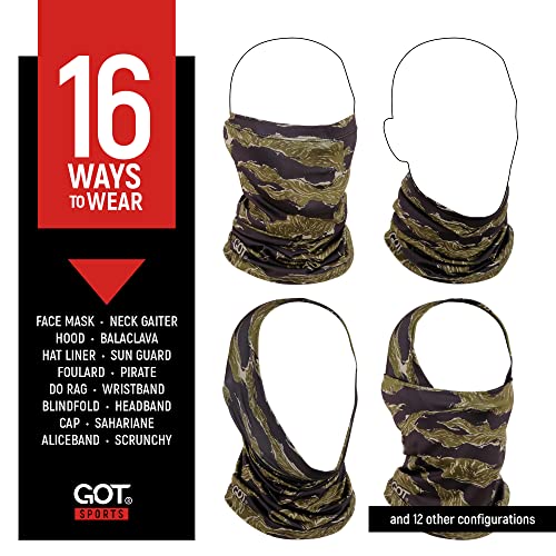 UPF 50+ Fishing Neck Gaiter - UV Face Mask Sun Protection for Men Women | Moisture-Wicking, Quick-Drying, Built-in SPF, UVA/UVB Blocking, Hunting Camo Design, Versatile Headwear - color: Olive Tiger Stripe