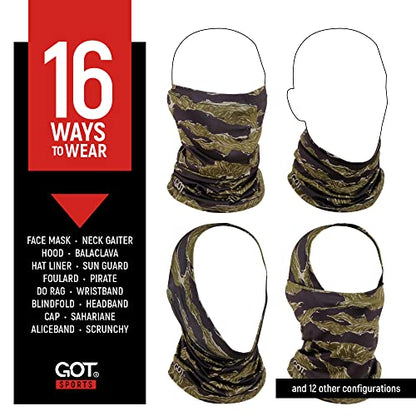 UPF 50+ Fishing Neck Gaiter - UV Face Mask Sun Protection for Men Women | Moisture-Wicking, Quick-Drying, Built-in SPF, UVA/UVB Blocking, Hunting Camo Design, Versatile Headwear - color: Olive Tiger Stripe