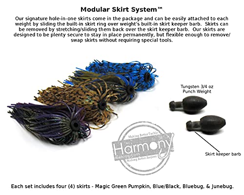 Harmony Fishing - Tungsten Skirted Punch Weight/Slither Rig MSS Kit [Pack of 2] (Modular Skirt System) - size: ¾ oz