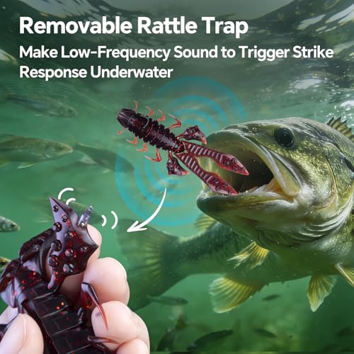 Crawfish Lure 5.5", Soft Plastic Crawdad Creature Bait with Rattles, Weedless Bass Fishing Lure, Realistic Fishing Lures for Freshwater & Saltwater, 3 Pack Red Green Blue - color: Red