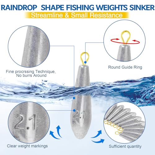 Landhoow Drop Shot Fishing Sinker Weights Kit Freshwater Catfishing Fishing Sinker Bass Casting Removable Line Saltwater Streamlined Snap Weight for Trolling Surf Tackle - size: 2.1 oz