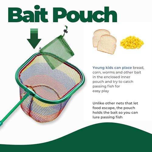 DaddyGoFish Kids Fishing Net - Extendable Telescopic Landing Net for Boy Girl Children Catching Small Fish Crab Shrimp Minnow Dragonfly Beach Pier Lake River Ocean - color: Style 3 (Green)