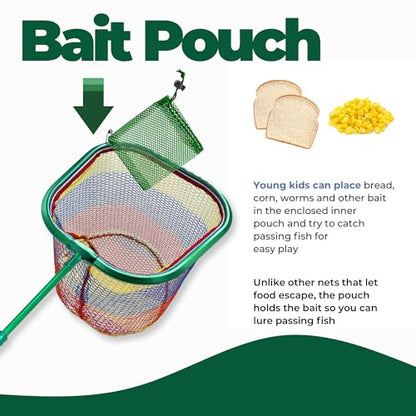 DaddyGoFish Kids Fishing Net - Extendable Telescopic Landing Net for Boy Girl Children Catching Small Fish Crab Shrimp Minnow Dragonfly Beach Pier Lake River Ocean - color: Style 3 (Green)