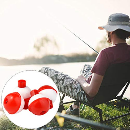 50 PCS Round Fishing Bobbers 1 Inch Float Bobbers Push Button - Red and White ABS Material