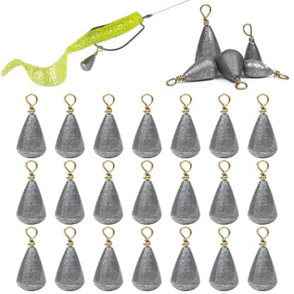 Fishing Weight Sinkers Bass Casting Weights Bell Sinkers Catfish Drop Shot Weight with Brass Ring Assorted Sizes Pear Sinker Weights for Ocean Saltwater Surf Bass Fishing - size: 3/8oz-20pcs