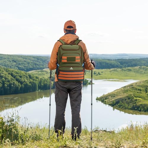 MATEIN Fishing Backpack Tackle Box, Tackle Backpack with Cooler for Men | Tackle Box Backpack, Fishing Bag with Rod Holders, Hold 4 3600 Tackle Boxes, Water Resistant, Gear Accessories, Fishing Gifts - color: Green & Orange & Blue