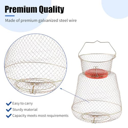 Floatable Galvanized Steel Wire Fish Baskets, Collapsible Floatable Wire Fish Baskets,Portable Fishing Basket Fishing Net Cage (2 Pack)