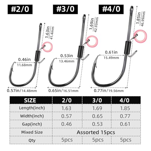 FishTrip Baitholder Fishing Hooks, 10/15pcs Live Shrimp Fixed Hooks Carbon Steel Long Shank Barbed Hooks for Redfish, Bream, Trout, bass 2/0 3/0 4/0
