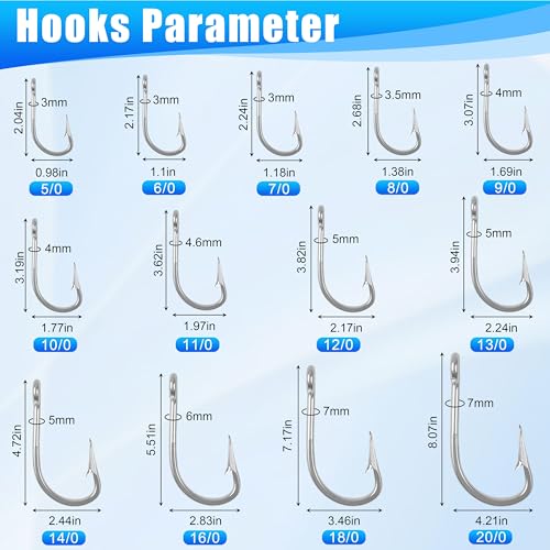 Large Giant Shark Fishing Hooks Saltwater Alligator Hooks Big Game Stainless Steel J Fishing Hooks Extra Strong Large Fish Hooks for Tuna Swordfish Catfish Size 5/0-20/0 - size: 6/0-8pcs