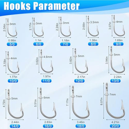 Large Giant Shark Fishing Hooks Saltwater Alligator Hooks Big Game Stainless Steel J Fishing Hooks Extra Strong Large Fish Hooks for Tuna Swordfish Catfish Size 5/0-20/0 - size: 6/0-8pcs