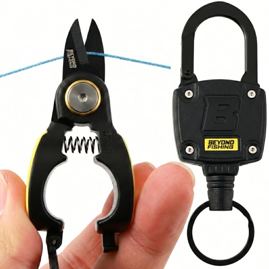 Beyond Fishing Quick Snips Fishing Line Cutter – Braid Scissors, Fishing Line Clippers with Retractable Lanyard & Clip – Fishing Scissors for Braided Line, Fluoro & Mono, Compact Fishing Line Snips