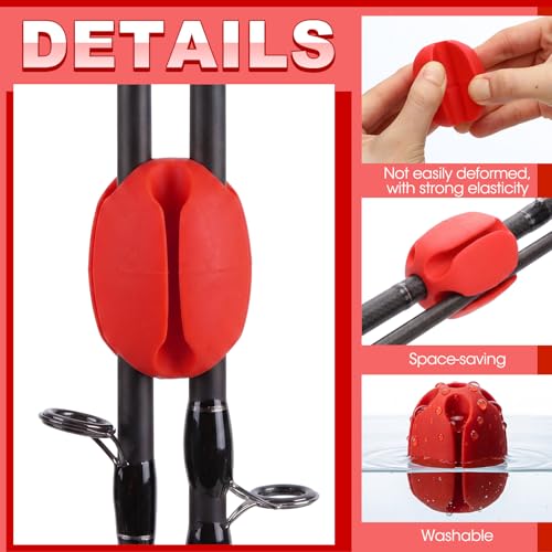 30 Pieces Silicone Fishing Rod Holder Straps Portable Fishing Rod Fixed Ball Rubber 5 Hole Lightweight Tackle Ball for Fish Enthusiasts Portable Fixed Straps Rubber - color: Red