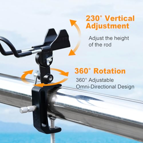 1/2 Pack Fishing Rod Holders for Boat, 360 Degree Adjustable Fishing Rod Holder with Enlarge Clamp, Aluminum Alloy, Suitable for Round /Square Tubular Hulls. - color: Fishing Rod Holder-1pack