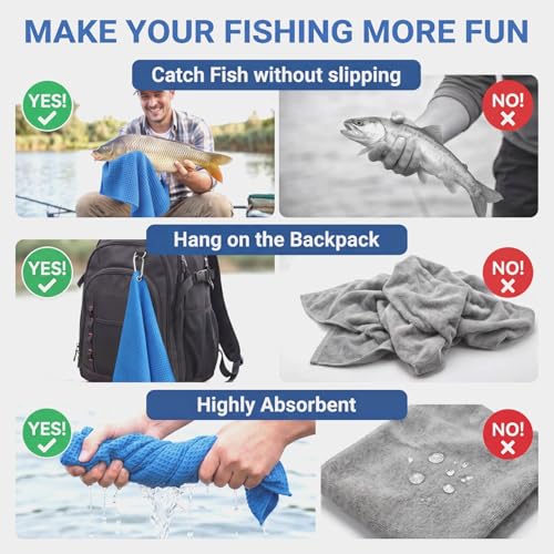 Breling 12 Pack Fishing Towels with Clip, 16'' x 16'' Microfiber Waffle Weave Fish Bait Towel Quick Dry Absorbent Rag for Cleaning Boat Kayak Accessory Camping Hiking (Black Grey Blue) - color: Black Grey Blue