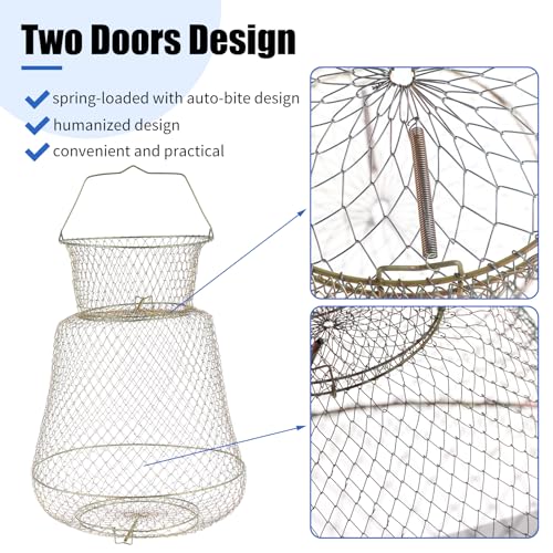 2 Pack Galvanized Steel Wire Fish Baskets, Collapsible Wire Fish Baskets, Portable Fishing Basket Fishing Net Cage