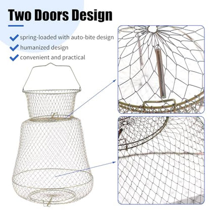 2 Pack Galvanized Steel Wire Fish Baskets, Collapsible Wire Fish Baskets, Portable Fishing Basket Fishing Net Cage