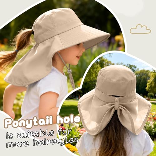 ZOORON Outdoor Kids Sun Hat with Neck Flap UPF 50+ Sun Protection Fishing Hat Wide Brim Summer Kids Beach Hats for Girls Boys - color: 1pack-khaki
