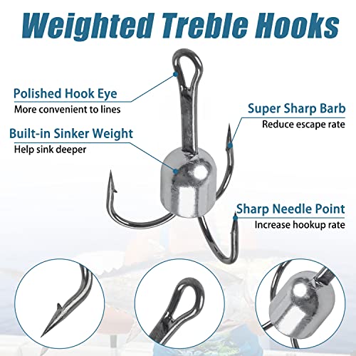 Snagging Hooks Weighted Treble Hooks - 4PCS/8PCS Sharp Treble Fishing Hooks with Weight for Bass Salmon Gator 5/0 6/0 8/0 10/0 - style: 10/0-2.5oz-8pcs