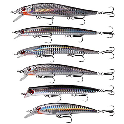 Saltwater Fishing Lures Kit - 6pcs Surf Sripers Saltwater Minnow Lures Jerkbait Popper Plugs Set Inshore Offshore Ocean Fishing Lures Tackle for Bass Trout