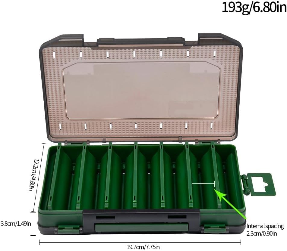 Double Sided Tackle Fishing Tackle Box Lure Waterproof Compartments Hook Storage Case (Green) - color: Green