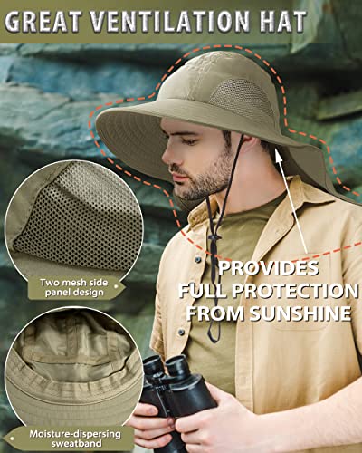 Tirrinia Wide Brim Sun Hat with Neck Flap for Men & Women, Breathable Hiking Fishing Safari Hat, Outdoor UV Protection Cap - color: Light Olive
