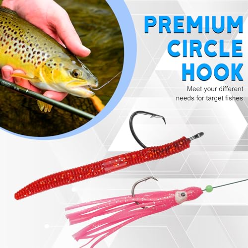 Fishing Circle Hooks Saltwater, 120pcs Catfish Hooks Offset Circle Octopus Fishing Hooks High Carbon Steel Black Nickel 2X Strong Barbed Fishhooks for Bass Trout Catfish Freshwater Size 6#-10/0 - size: 4#-120pcs