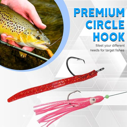 Fishing Circle Hooks Saltwater, 120pcs Catfish Hooks Offset Circle Octopus Fishing Hooks High Carbon Steel Black Nickel 2X Strong Barbed Fishhooks for Bass Trout Catfish Freshwater Size 6#-10/0 - size: 6/0-120pcs