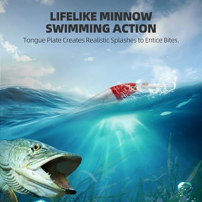 10Pcs Minnow Fishing Lures Set, Shallow Diver Jerkbait with Built-in Sonic Vibrations, Life-Like Bionic Swimbait with Sharp Treble Hooks for Bass, Trout, Walleye, Saltwater & Freshwater - size: 4inch, 1/2 oz