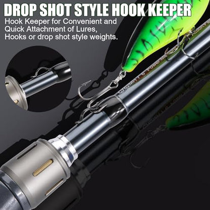 Sougayilang Baitcaster Combo for Freshwater and Inshore, 2 Piece 30Ton+24Ton Graphite Fishing Rod with SuperPolymer Handle, 7.0:1 Gear Ratio Baitcasting Reel, 11+1 Bearings, S Style Hook Keeper - color: Right hand-7'6''-Medium Heavy