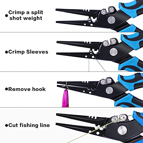 Sougayilang Fishing Pliers,Sheath and Lanyard Tungsten Carbide Cutters,420 Stainless Steel Fishing Tools,Saltwater Resistant Fishing Gear with Rubber Handle-7.5'' Straight Nose - Blue - color: 7.5'' Straight Nose-blue