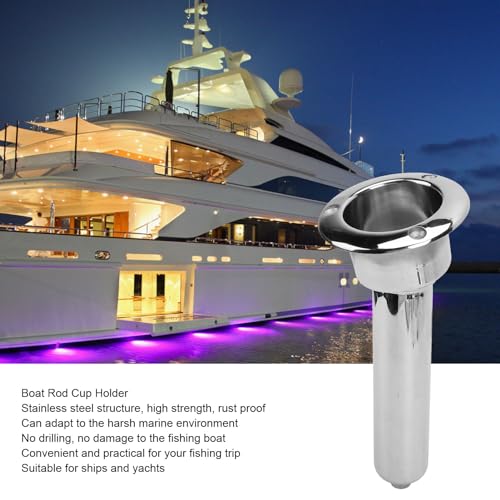 Heavy Duty Stainless Steel Deluxe Rod Holders, 2 in 1 Flush Mount Fishing Rod Pole Holders, 0 15 30 Degree Boat Fishing Rod Cup Holder 280mm Round Top Cup Holder for Yacht Ship - style: 15 Degrees
