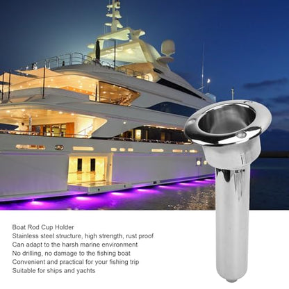 Heavy Duty Stainless Steel Deluxe Rod Holders, 2 in 1 Flush Mount Fishing Rod Pole Holders, 0 15 30 Degree Boat Fishing Rod Cup Holder 280mm Round Top Cup Holder for Yacht Ship - style: 15 Degrees