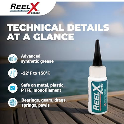 ReelX Fishing Reel Grease, Marine-Grade Anti-Rust Lubricant for Bearings, Spinning, Baitcasting, Spincast, Fly, Trolling & Electric Reels, Corrosion Prevention & Control - size: Grease 1oz