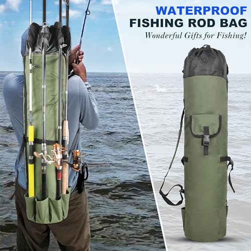 SILANON Fishing Rod Bag Pole Holder, Portable Fishing Rod Case Carrier Canvas Pole Storage Bag Travel Carry Case Waterproof Fishing Tackle Gear Organizer - color: Khaki Green