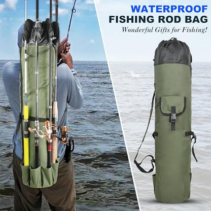 SILANON Fishing Rod Bag Pole Holder, Portable Fishing Rod Case Carrier Canvas Pole Storage Bag Travel Carry Case Waterproof Fishing Tackle Gear Organizer - color: Khaki Green