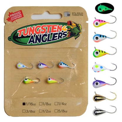 Tungsten 4 Anglers-97% Pure Tungsten Ice Fishing Jigs 5mm 1/16oz #12|Tear Drop Fishing Lures for Perch, Sunfish, Blue Gill, Lake Herring, White Fish, Walleye, 5-Pack - color: Fire Tiger