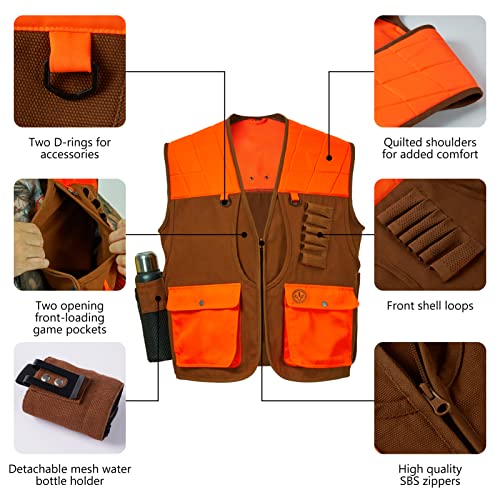 BASSDASH Upland Game Field Water-Resistant Bird Hunting Vest with Multi Pockets Men Women FV11 - color: Brown/Orange, size: X-Large