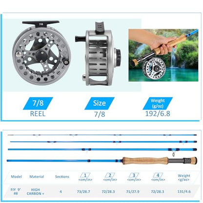 Sougayilang Fly Fishing Combo, 4 Piece Fly Rod and CNC Machined Aluminum Alloy Reel Complete Starter Package with Rod Bag - color: Fly Fishing Combo #8-Silver