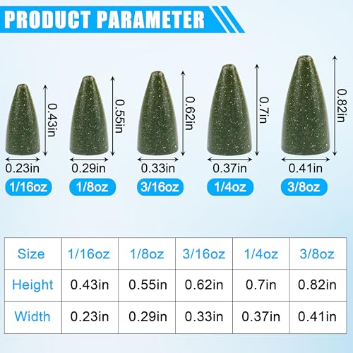 Bullet Fishing Sinkers Weights, 40pcs Slip Sinkers Worm Weights Painted Sliding Fishing Weights for Bass Fishing Pitching and Flipping Texas Rigs Carolina Rig Saltwater Freshwater - size: 3/16oz-40pcs, style: Green