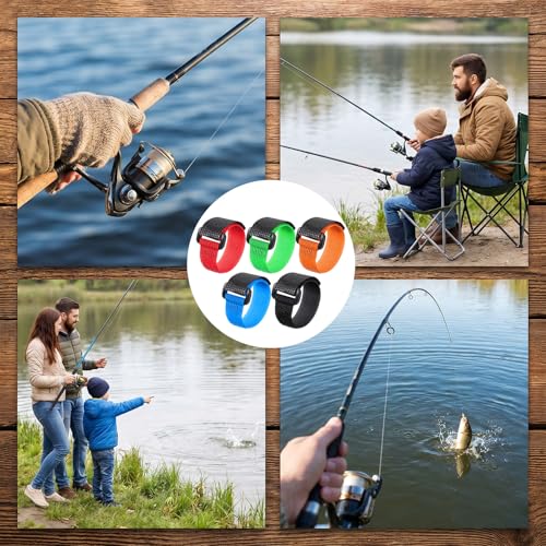 Nogeqi 20 Pcs Fishing Rod Straps, 5 Colors, Fishing Rod Ties, Fishings Pole Straps Belt for Casting, Fly Rods