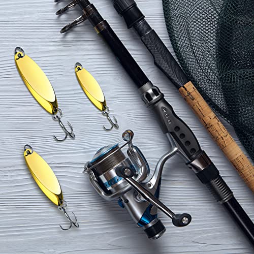 HESTYA Fishing Lures Spoons Saltwater Treble Trout Lures Hard Metal Spinner Baits 5 Sizes Casting Spoon Hooks for Salmon Bass in 1/5 1/4 3/8 1/2 3/4 oz - color: Gold