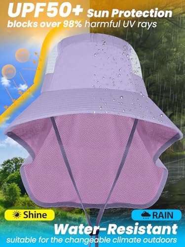 Sun Hats for Women UV Protection with Neck Flap Wide Brim Beach Hats with Ponytail Hole for Hiking Fishing Gardening Travel - color: Light Purple