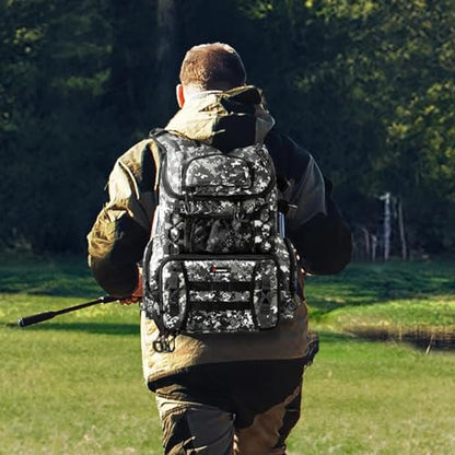Piscifun Fishing Tackle Backpack with Rod Holders & 4 Tackle Boxes, 42L Outdoor Fishing Bag with Waterproof Rain Cover - color: Camouflage