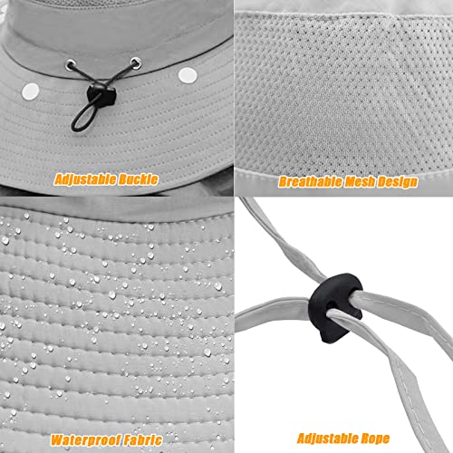 Fishing Hat for Men & Women, Outdoor UV Sun Protection Wide Brim Hat with Face Cover & Neck Flap - color: Grey