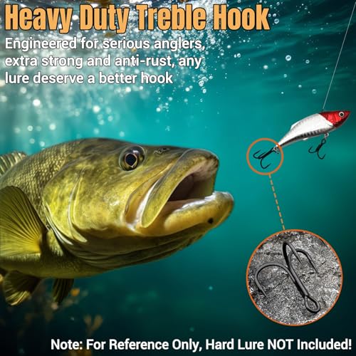 Heavy Duty Treble Hooks 5X Extra Strong, Sharp Treble Fishing Hooks Saltwater with Ultra Anti-Rust Coating Sturdy Replacement Lure Triple Hooks Freshwater Sizes #6–5/0 - size: 2#-24Pcs