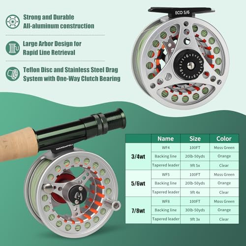 M MAXIMUMCATCH Maxcatch Extreme Fly Fishing Combo Kit 3/5/6/8 Weight, Starter Fly Rod and Reel Outfit, with a Protective Travel Case - color: 5wt 9‘0“ 4pc Rod,5/6 Reel
